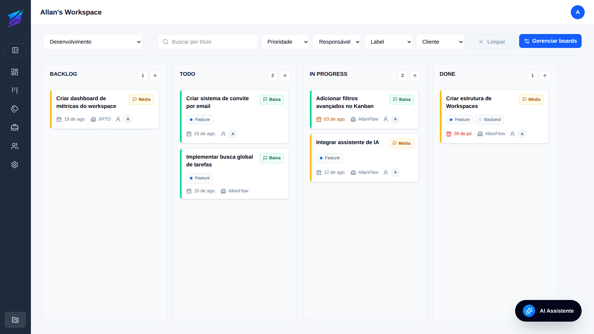 AllanFlow dashboard